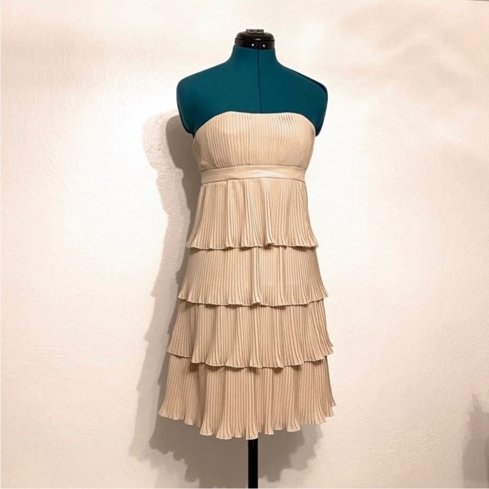 Anna Sui x BHLDN Tiered Chiffon Strapless Mini Dress in Bone, size 2